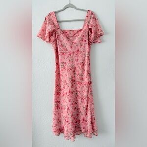 Vintage 90s David Warren Pink Floral Silk Dress Size Tag 10